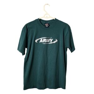 ARMY x VINTAGE puffy logo short sleeve graphic top in green /‎ silver size M